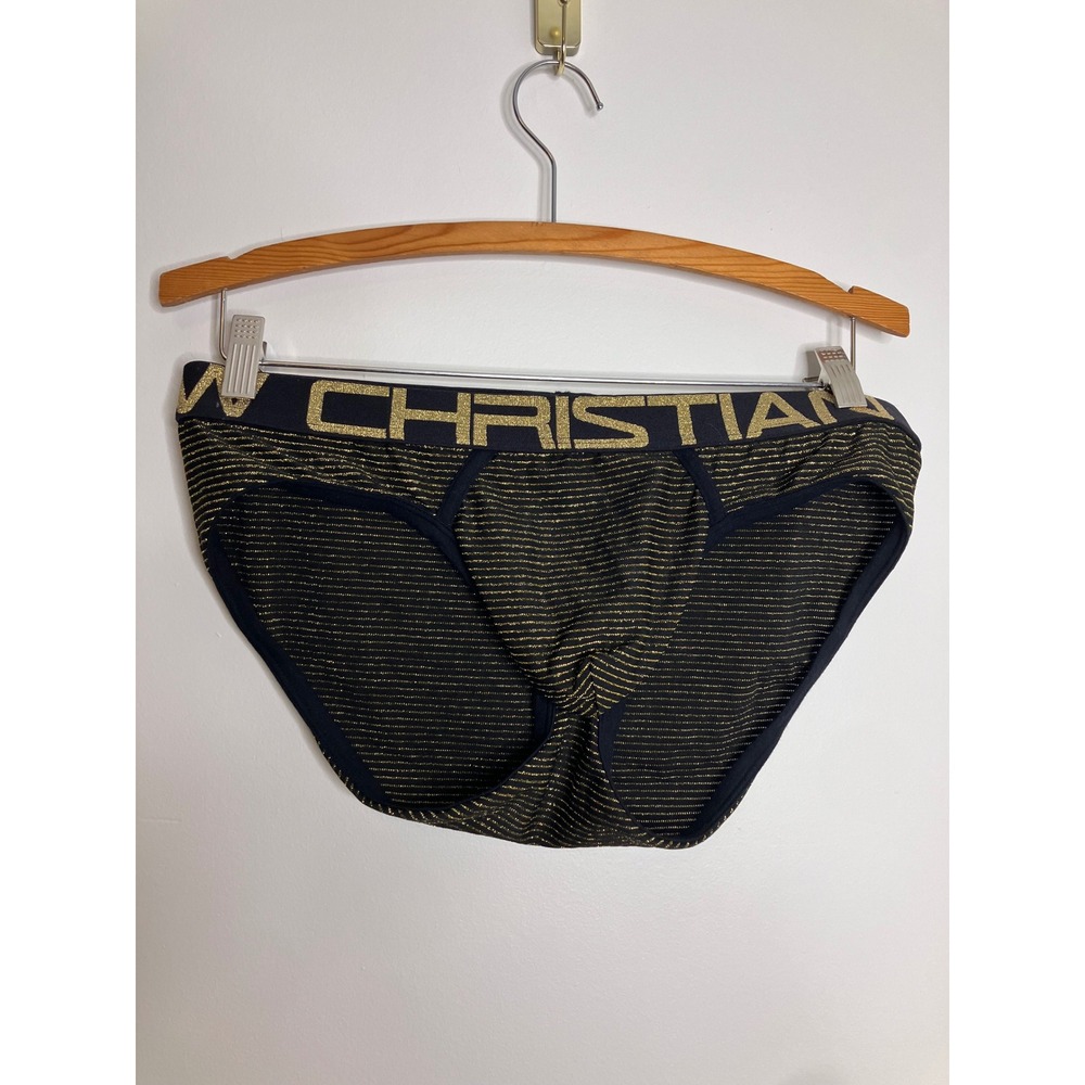 Andrew Christian Briefs Mens XL Black Gold Excellent Metallic Pinstripe 92098